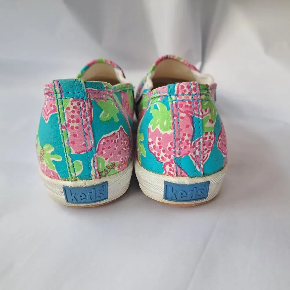 LILLY PULITZER x KEDS Strawberry Print Slip On Sneakers Size 8 Pink Blue